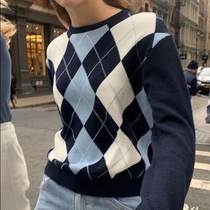brandy melville blue argyle sweater